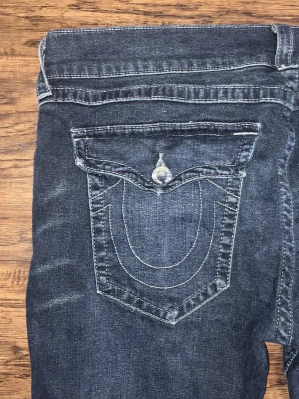 True Religion Men's Sz 40 x32 (MEASURED) Rocco Straight Denim Dark Blue Jeans